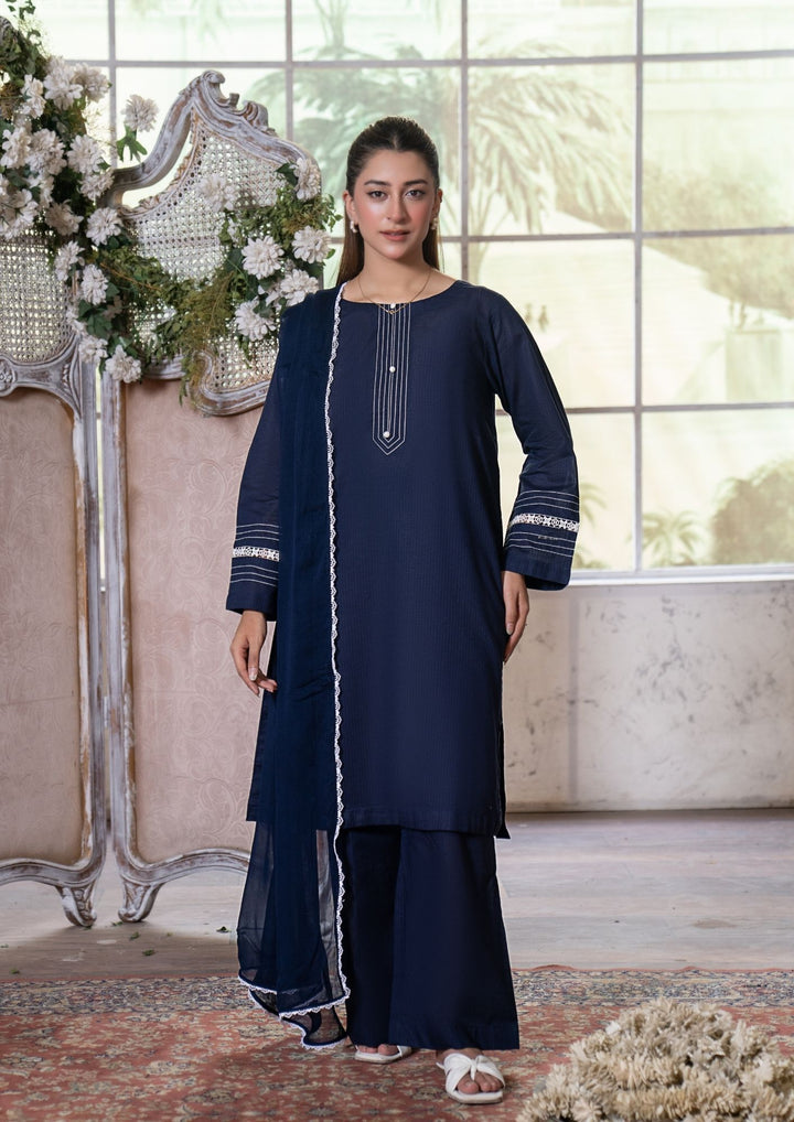 3Pc Lawn Navy with Chiffon Dupatta MONO-M26-0012