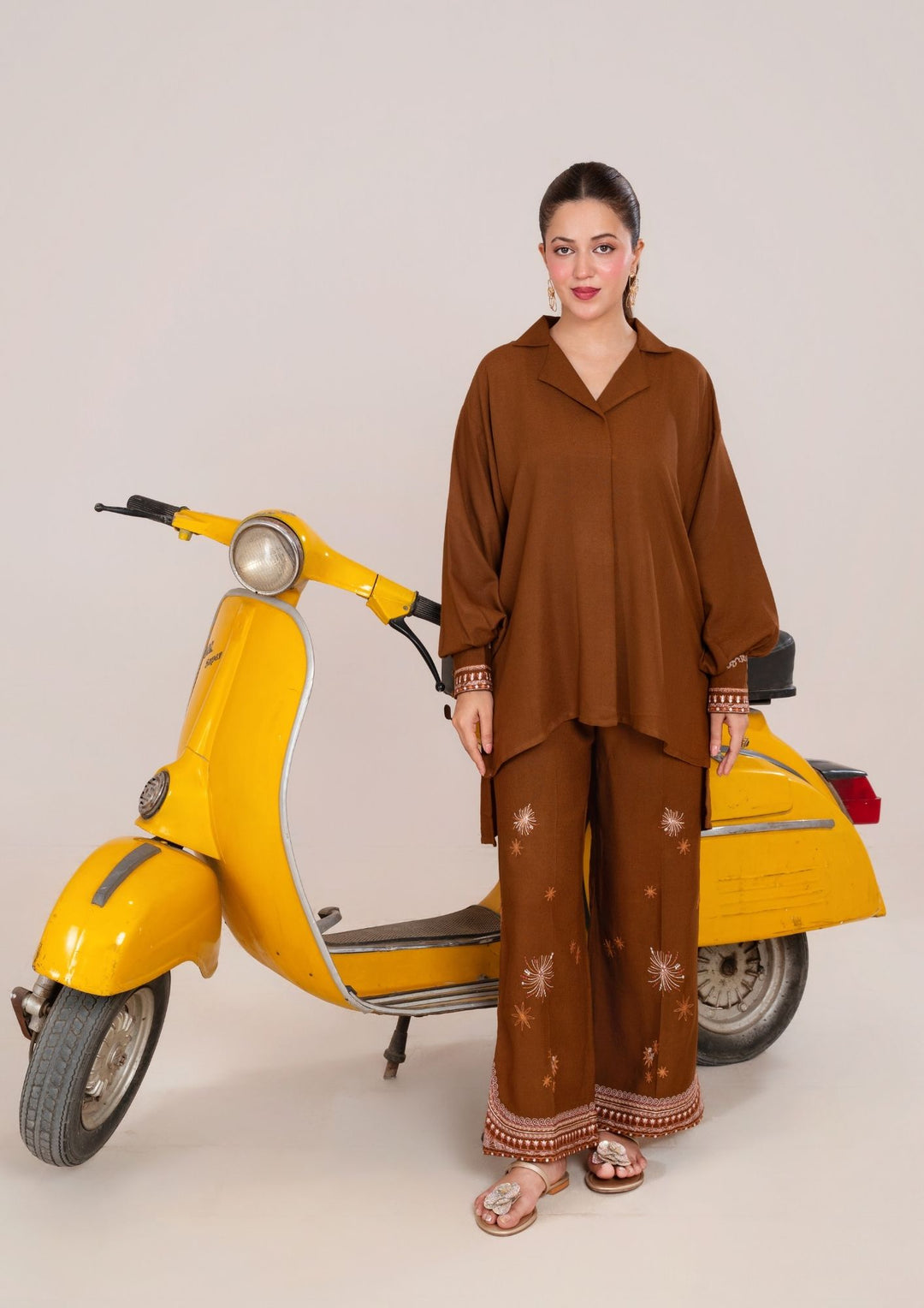 2Pc Embroidered Silk Karandi Golden Brown JUPITER-F25-0033