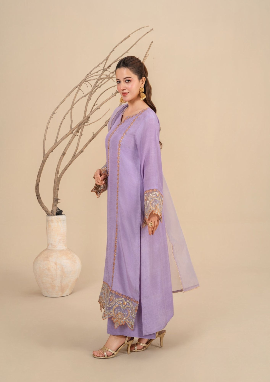 3Pc Embroidered Silk Viscose Lilac JASHAN-J26-0016