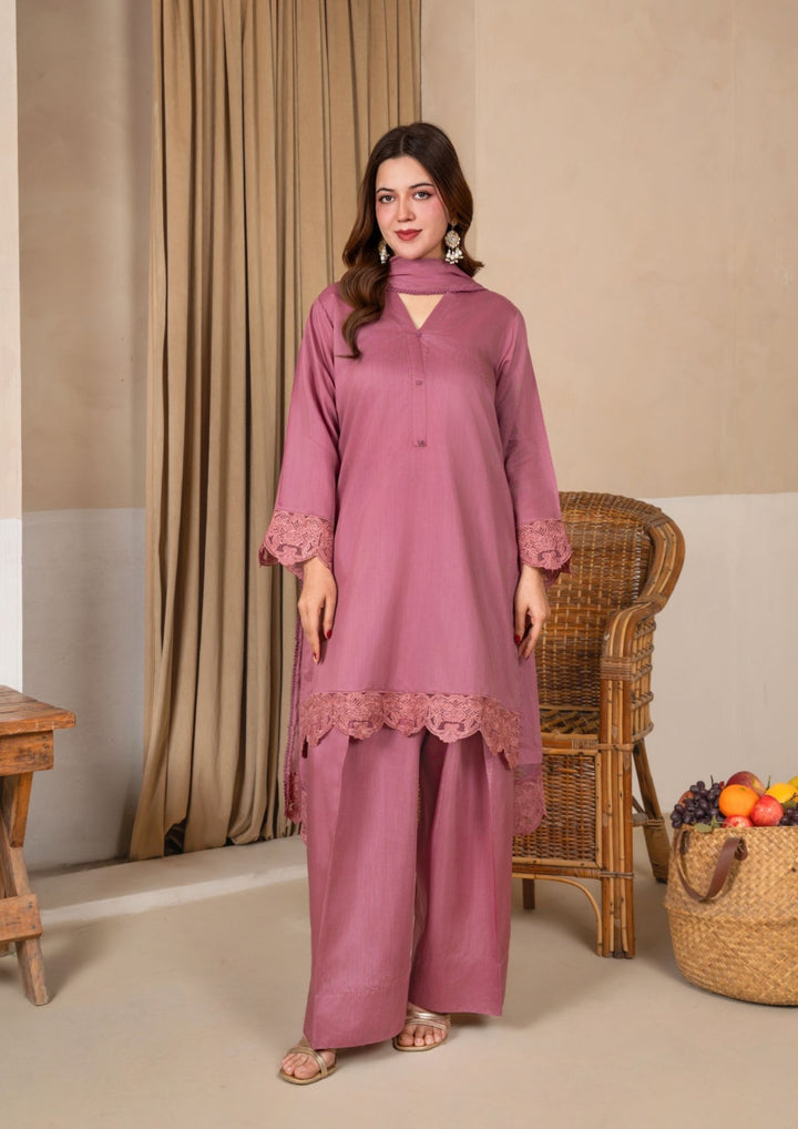 3Pc Embroidered Silk Viscose with Farshi Shalwar Tea Pink JASHAN-J26-0013