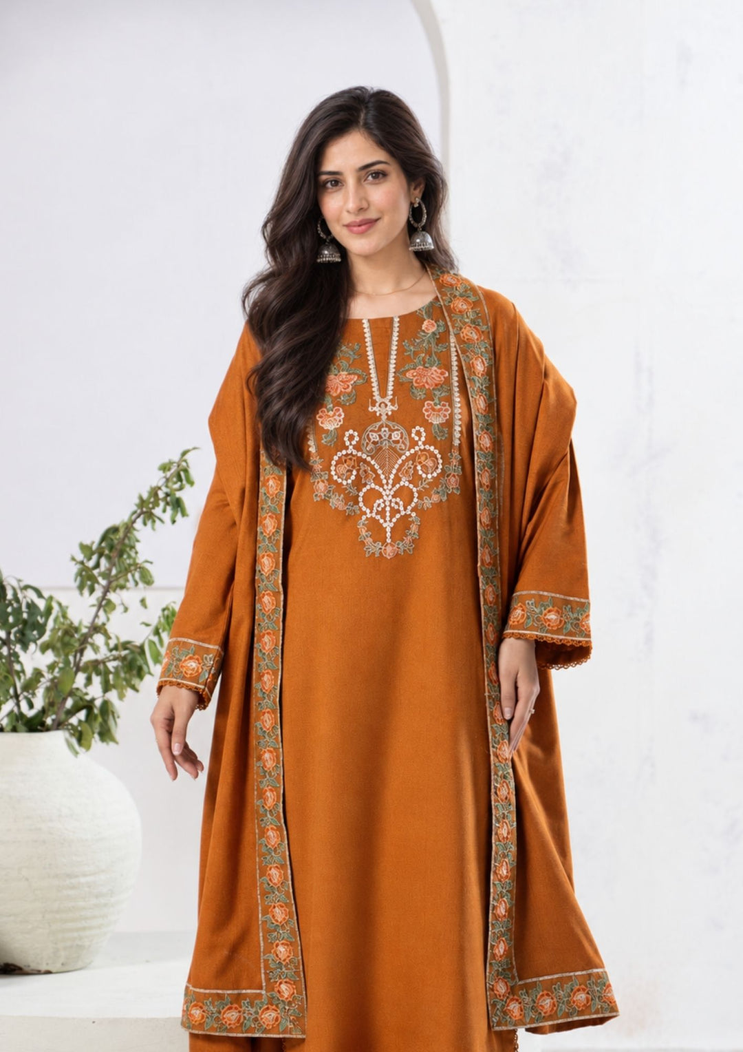 3Pc Embroidered Alpine Karandi Rust SAY-W26-0011