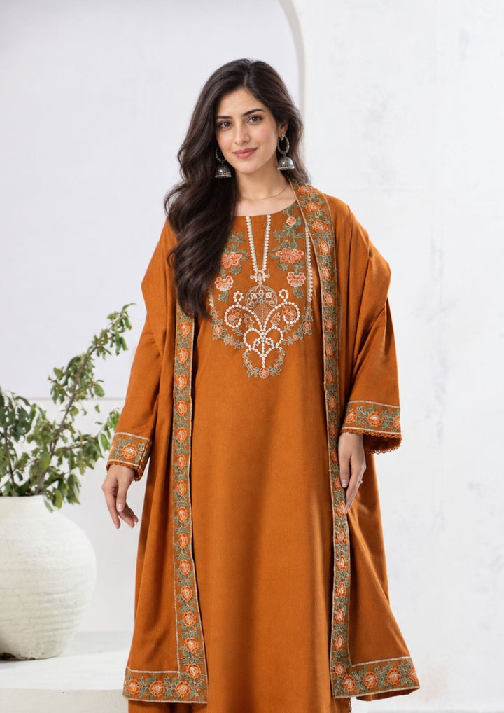 3Pc Embroidered Alpine Karandi Rust SAY-W26-0011