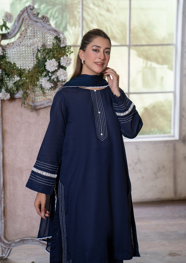 3Pc Lawn Navy with Chiffon Dupatta MONO-M26-0012