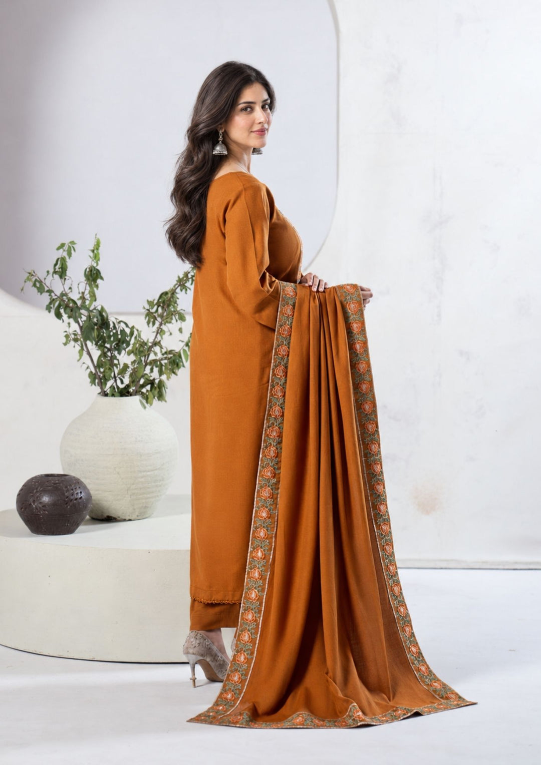 3Pc Embroidered Alpine Karandi Rust SAY-W26-0011