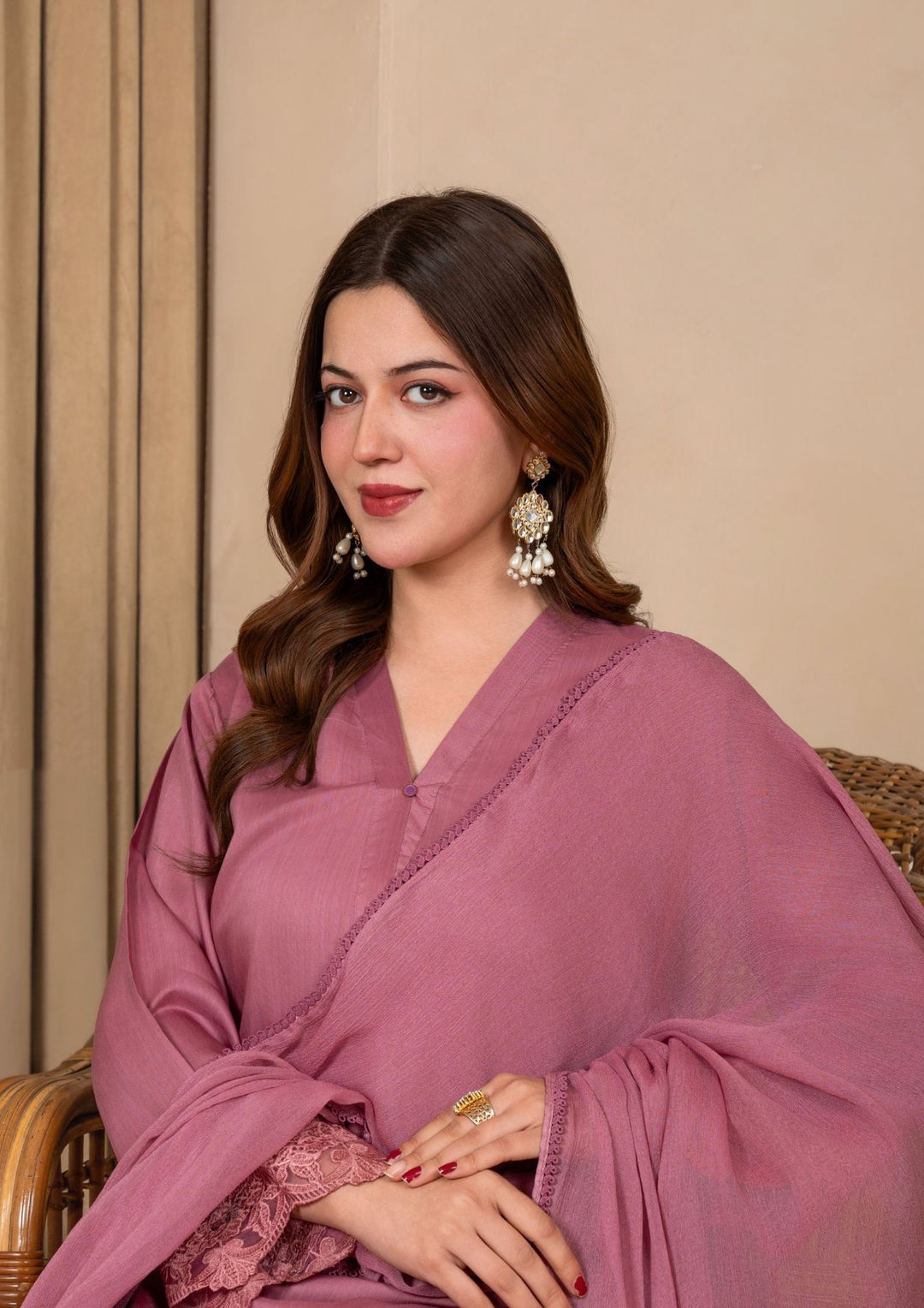 3Pc Embroidered Silk Viscose with Farshi Shalwar Tea Pink JASHAN-J26-0013