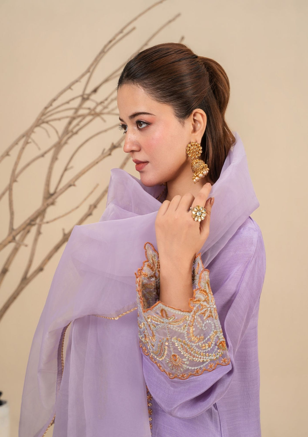 3Pc Embroidered Silk Viscose Lilac JASHAN-J26-0016