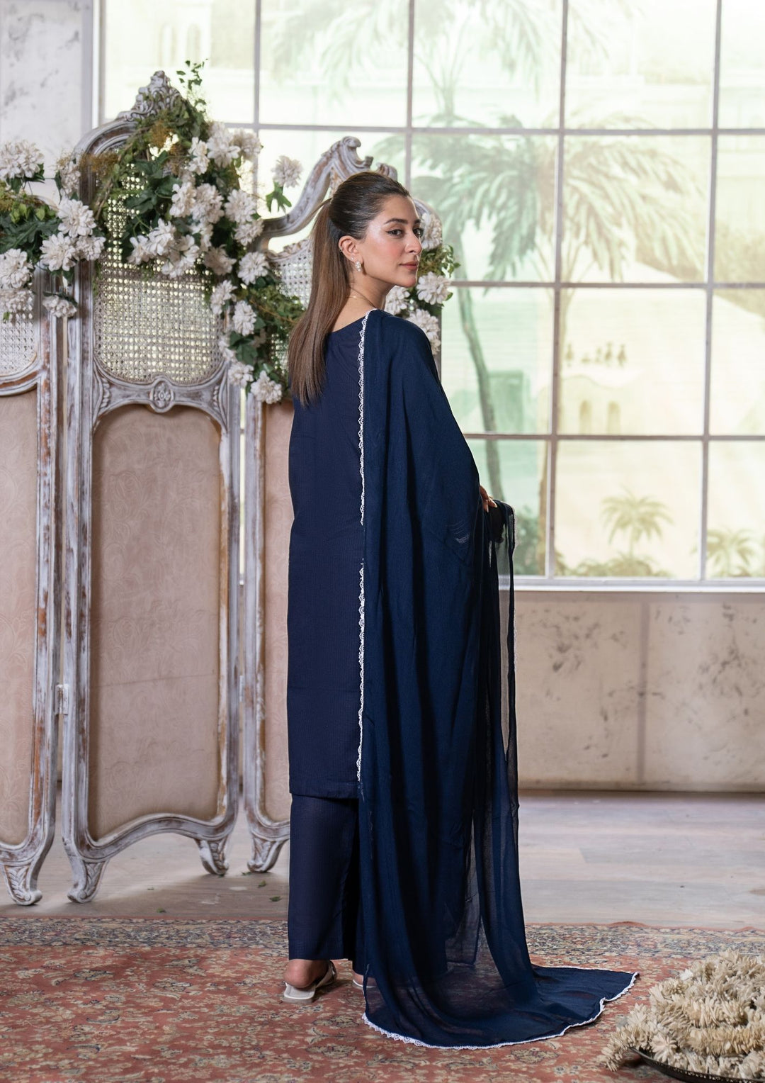 3Pc Lawn Navy with Chiffon Dupatta MONO-M26-0012