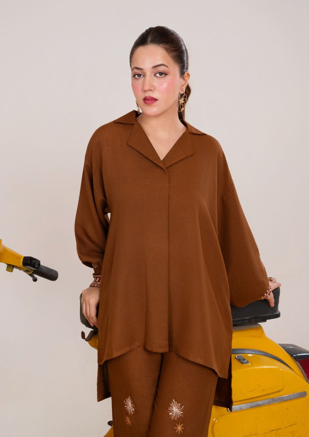 2Pc Embroidered Silk Karandi Golden Brown JUPITER-F25-0033