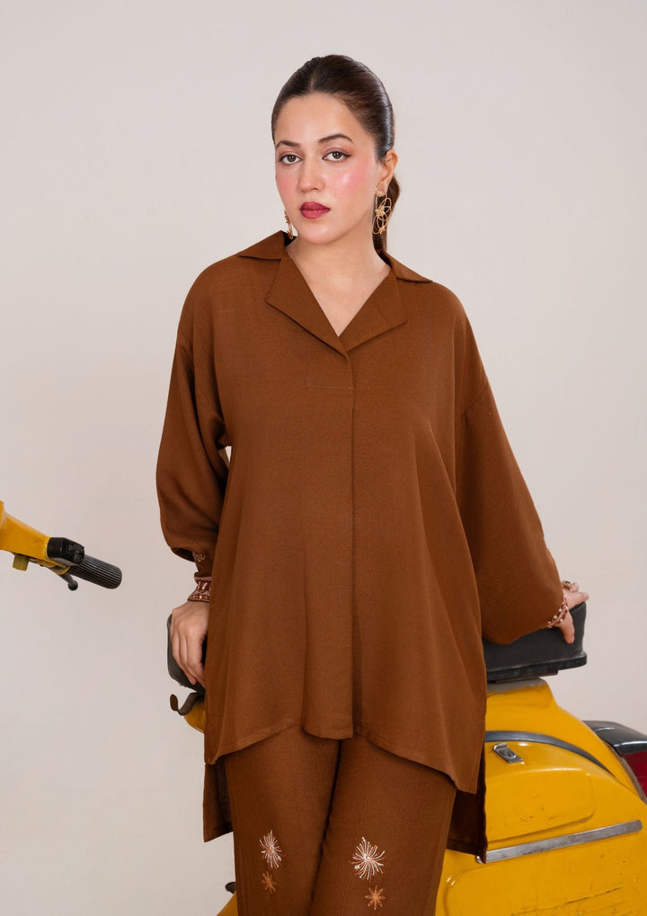 2Pc Embroidered Silk Karandi Golden Brown JUPITER-F25-0033