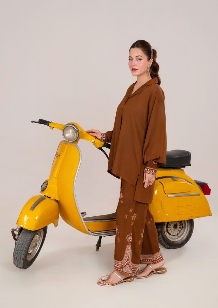 2Pc Embroidered Silk Karandi Golden Brown JUPITER-F25-0033