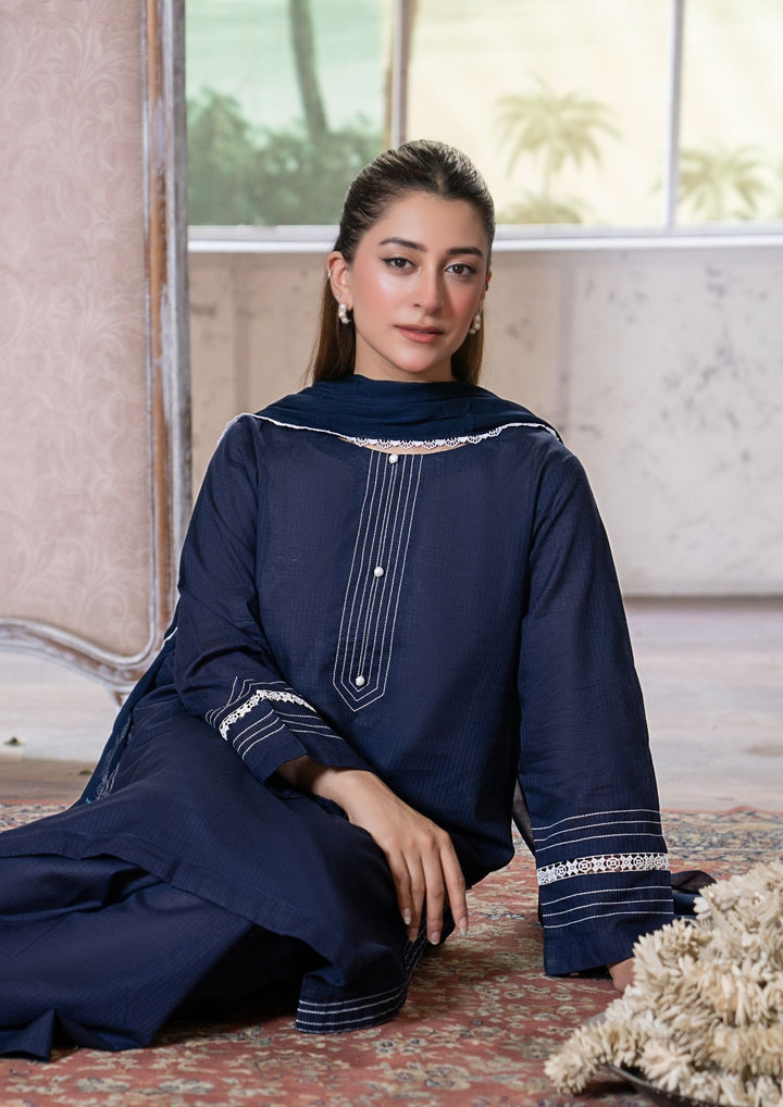 3Pc Lawn Navy with Chiffon Dupatta MONO-M26-0012