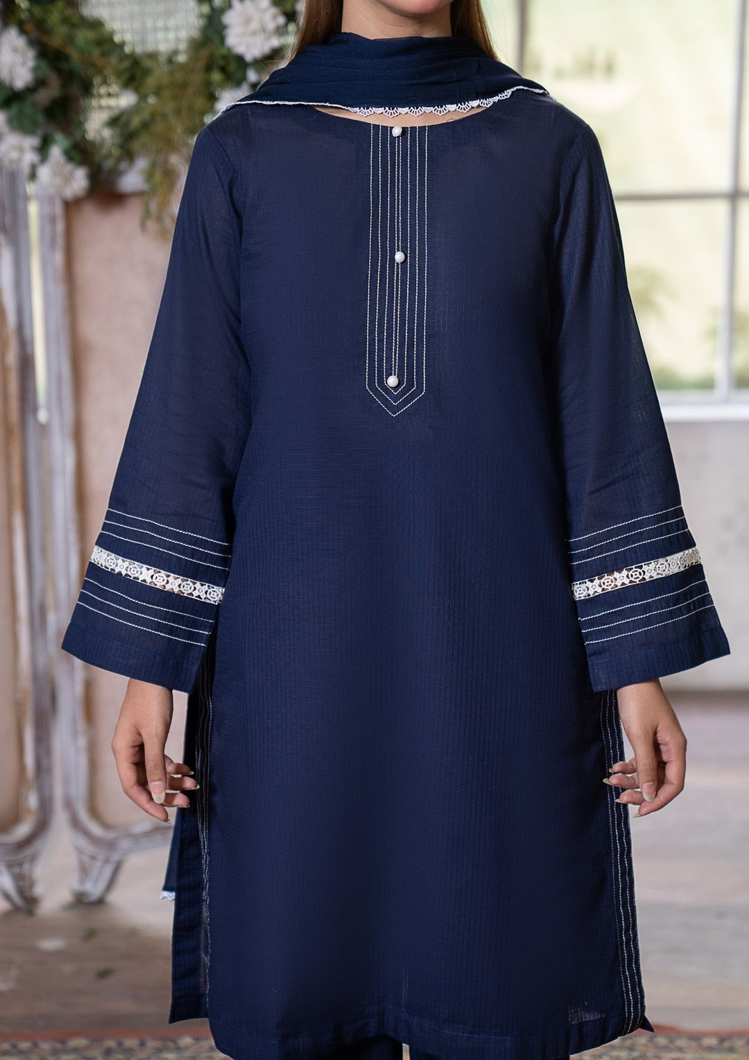 3Pc Lawn Navy with Chiffon Dupatta MONO-M26-0012