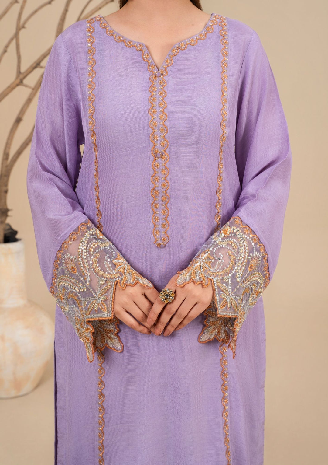 3Pc Embroidered Silk Viscose Lilac JASHAN-J26-0016