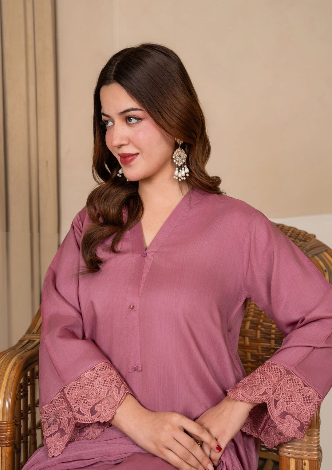 3Pc Embroidered Silk Viscose with Farshi Shalwar Tea Pink JASHAN-J26-0013