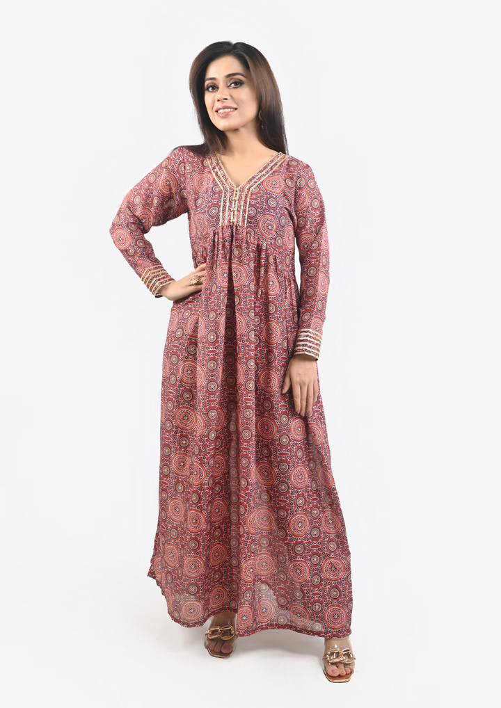 2pc Raw Silk Digital Printed Frock with Printed Trouser WRTW-0004