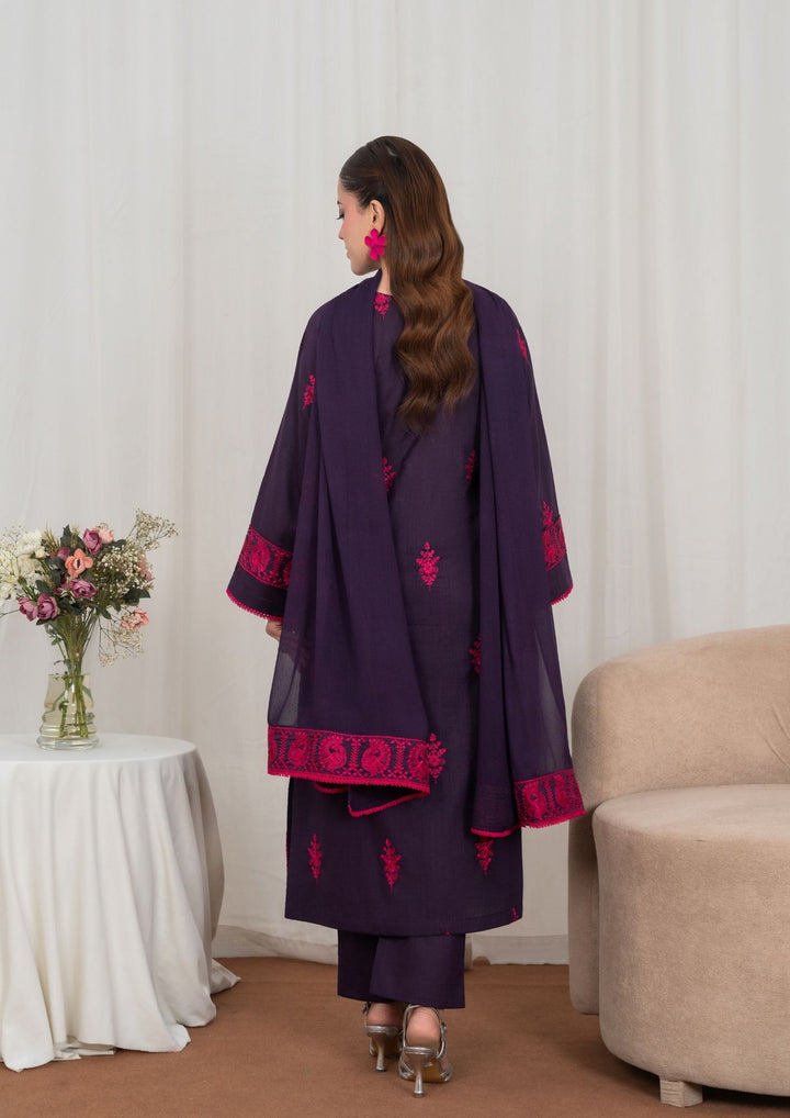 3Pc Embroidered Textured Lawn with Embroidered Border Chiffon Dupatta JASHAN-J26-0035