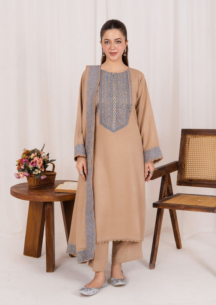 3pc Embroidered Silk Karandi with Embroidered Border Shawl AML-W25-0027