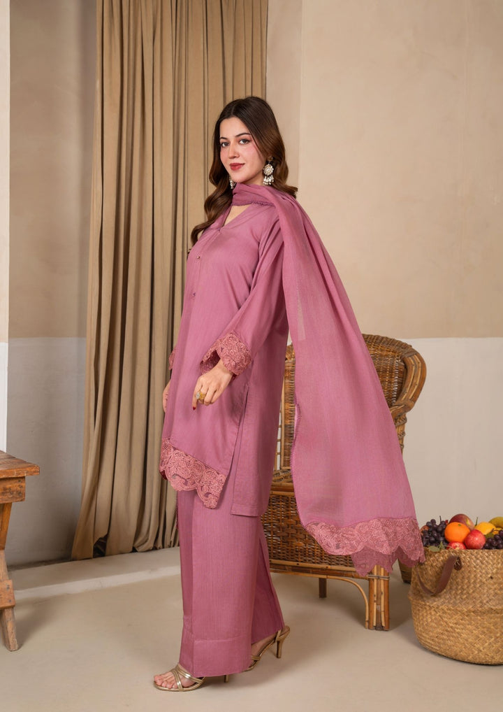 3Pc Embroidered Silk Viscose with Farshi Shalwar Tea Pink JASHAN-J26-0013