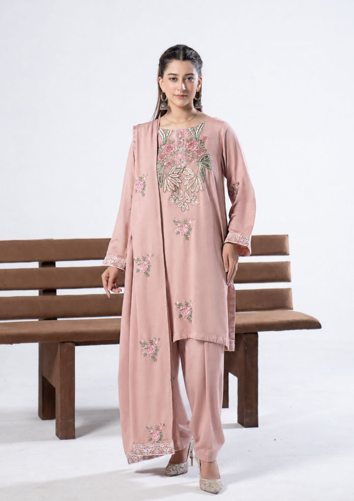 3Pc Embroidered Alpine Karandi Rose Pink SAY-W26-0012