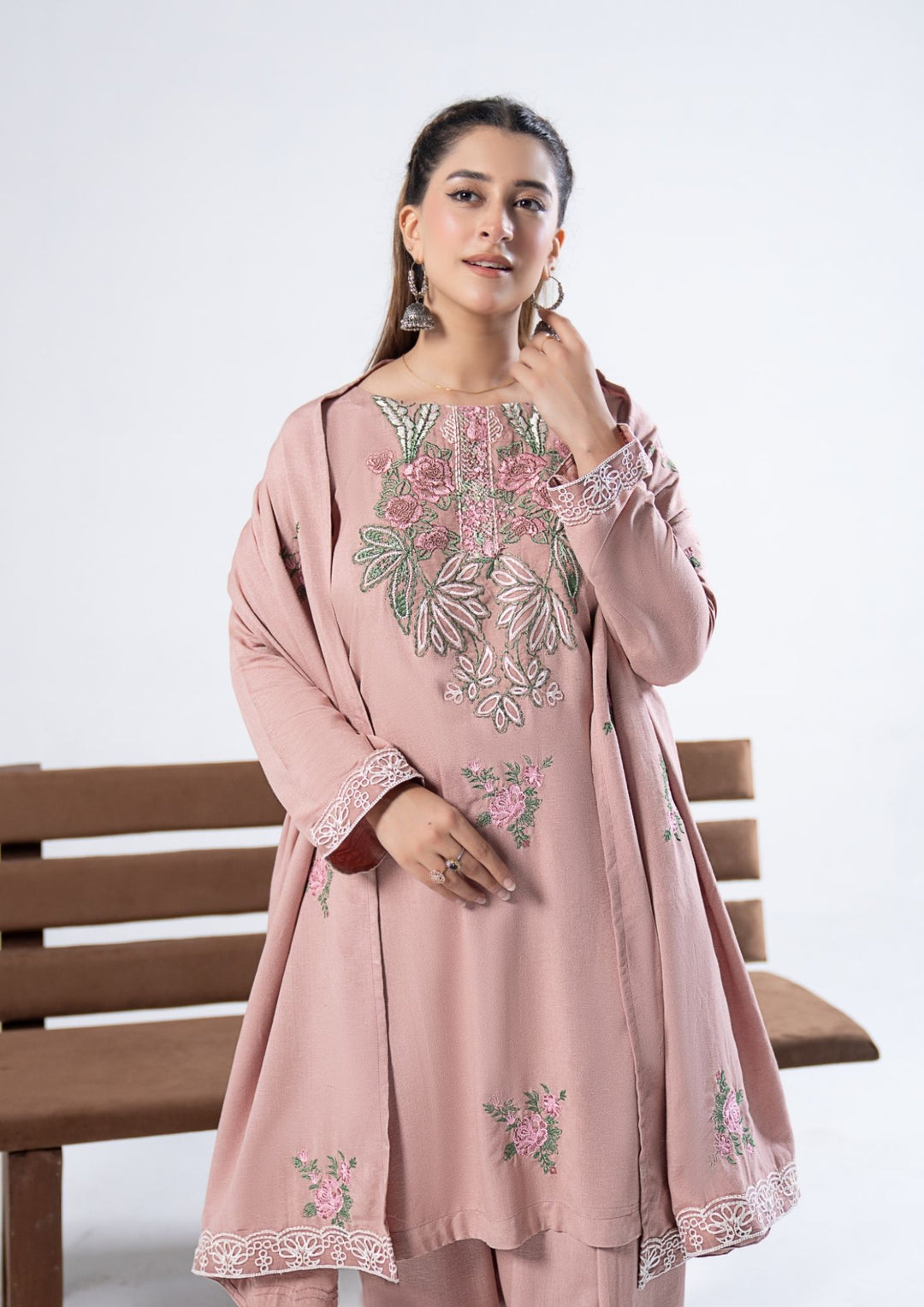 3Pc Embroidered Alpine Karandi Rose Pink SAY-W26-0012