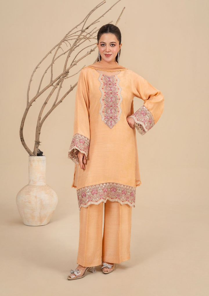 3Pc Embroidered Silk Viscose Soft Peach JASHAN-J26-0015