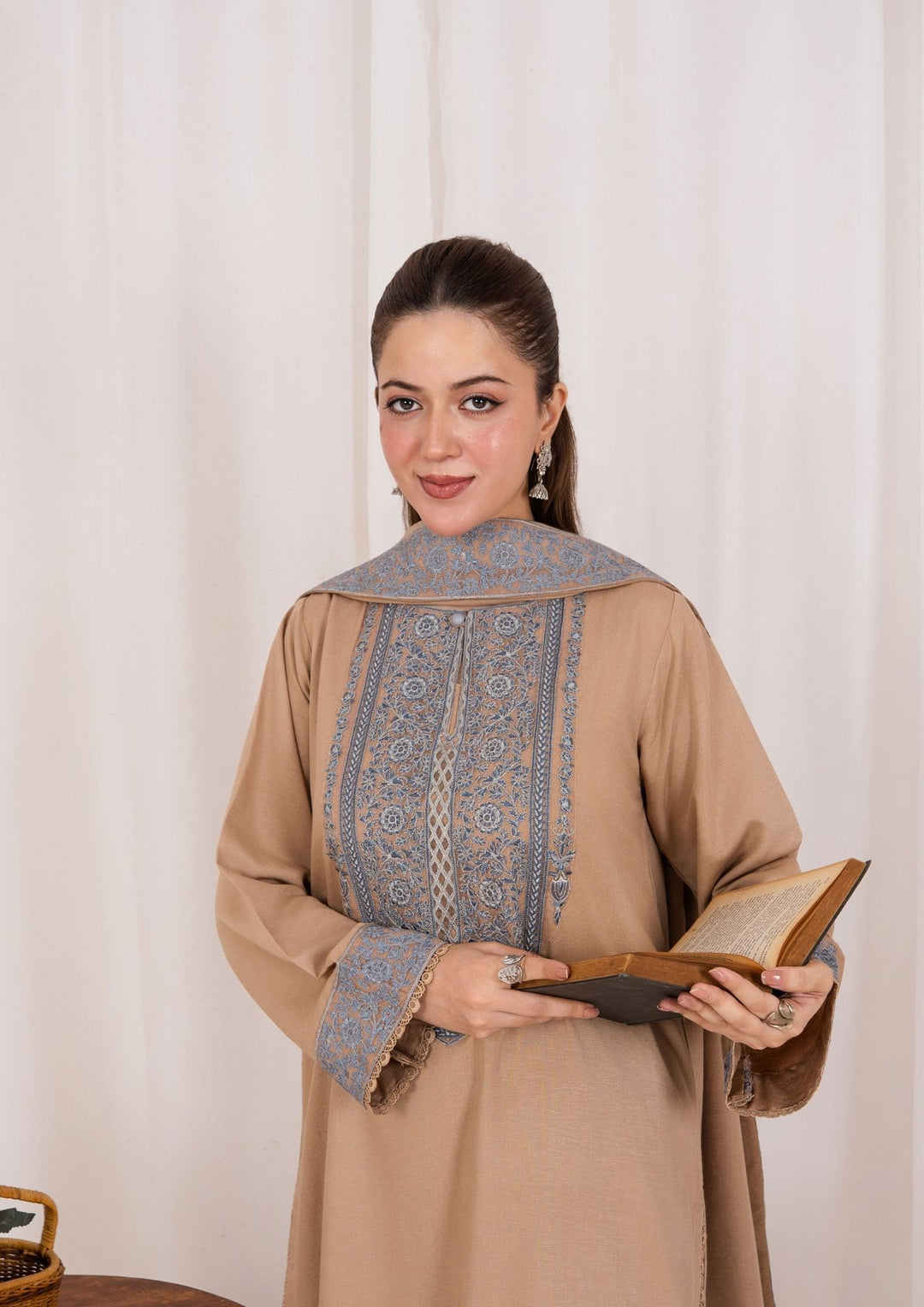 3pc Embroidered Silk Karandi with Embroidered Border Shawl AML-W25-0027
