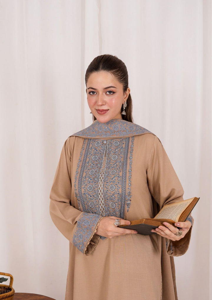 3pc Embroidered Silk Karandi with Embroidered Border Shawl AML-W25-0027