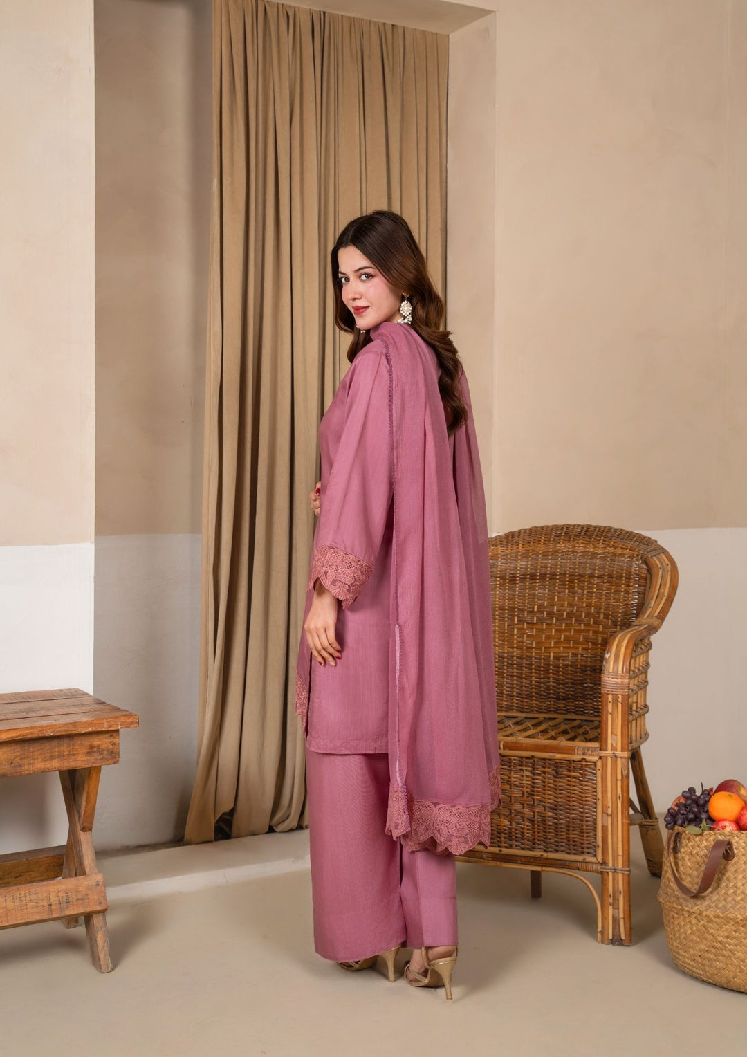 3Pc Embroidered Silk Viscose with Farshi Shalwar Tea Pink JASHAN-J26-0013
