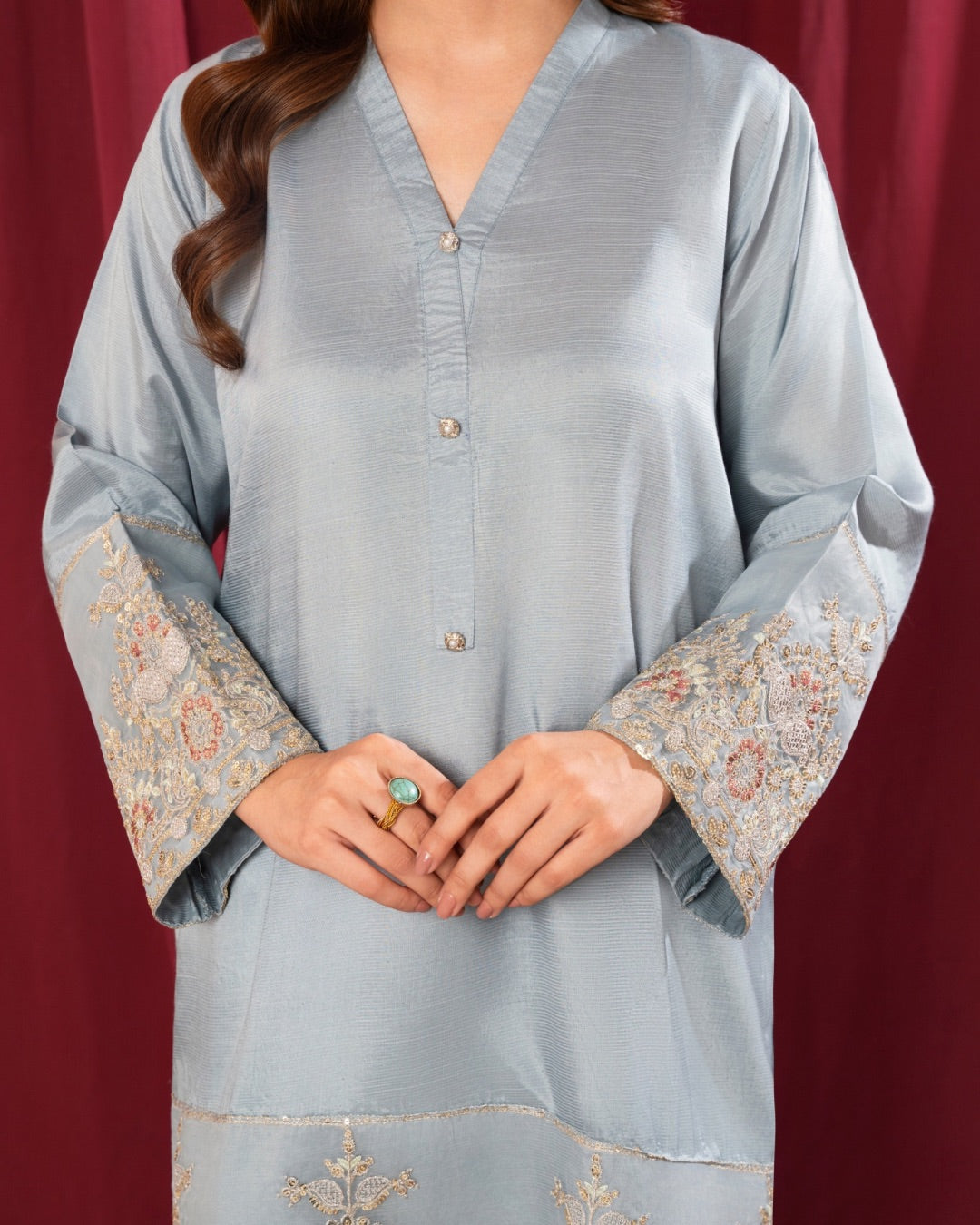 3Pc Embroidered Silk Viscose with Farshi Shalwar with Chiffon Embroidered Bordered Dupatta JASHAN-S25-0037