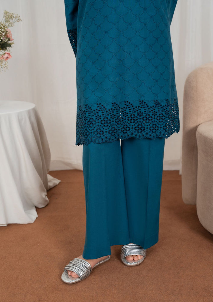 2pc Schiffli Embroidered Cambric Teal Set JASHAN-J26-0045