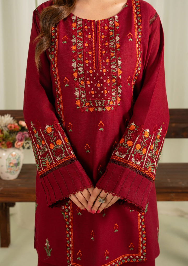 3Pc Karandi Embroidered with Karandi Shawl Maroon AFP-A25-0012