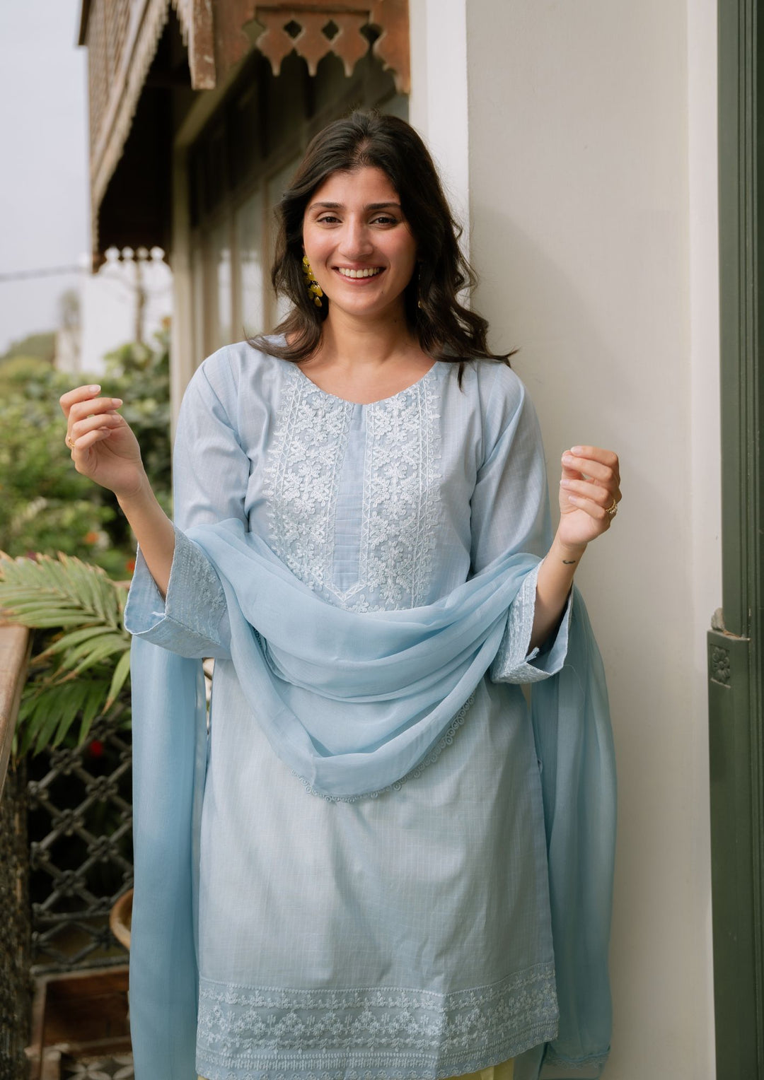 3Pc Ice Blue Embroidered Lawn with Chiffon Dupatta RIW-R26-0006
