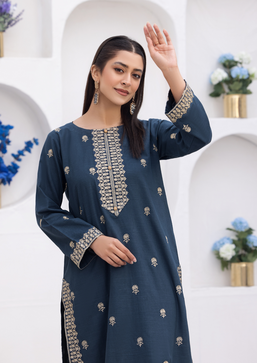 2Pc Tilla Embroidered Cross Slub Khaddar W24-TIL-0020