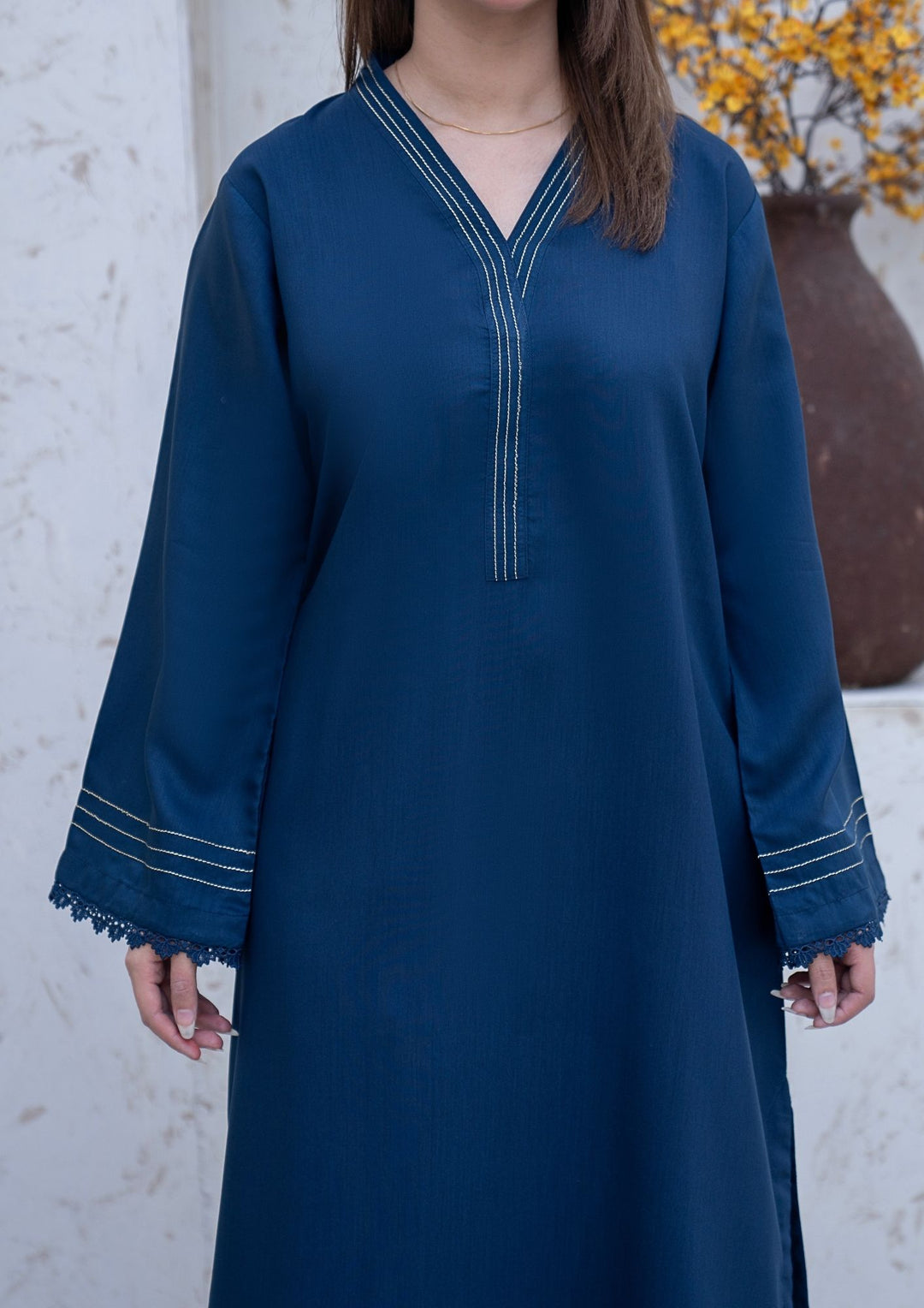 2Pc Silk Viscose Kaftan Teal Blue JUPITER-S26-0004