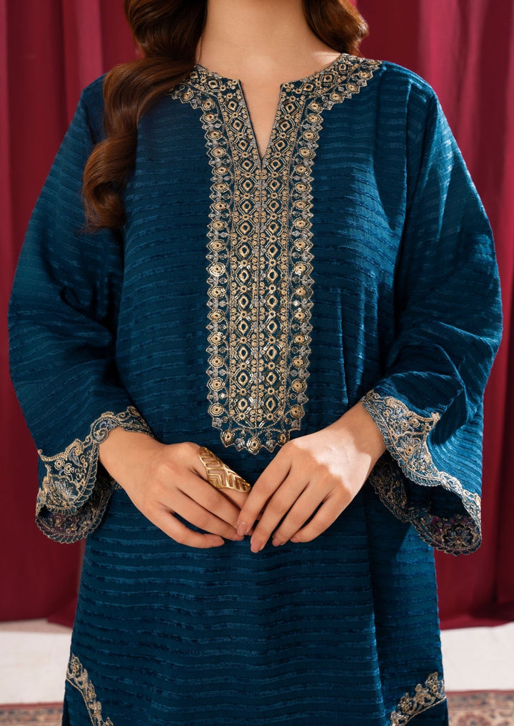 3Pc Alpine Velvet Tilla Embroidered with Velvet Shawl Teal AFP-A25-0001