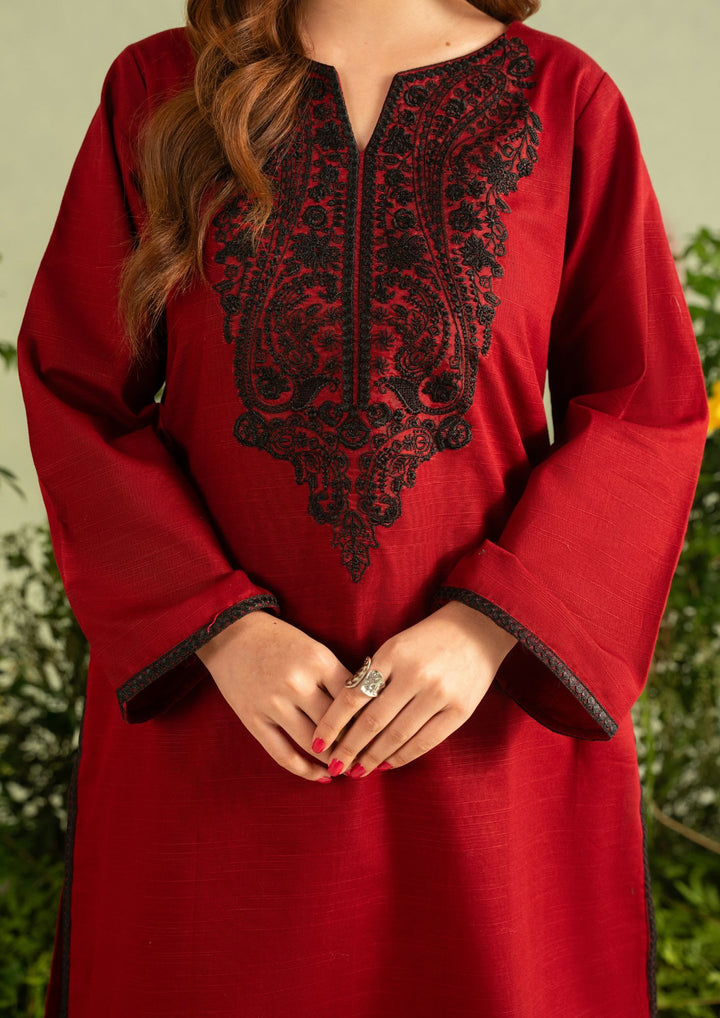 2pc Embroidered Khaddar with Farshi Shalwar Maroon AML-W25-0051