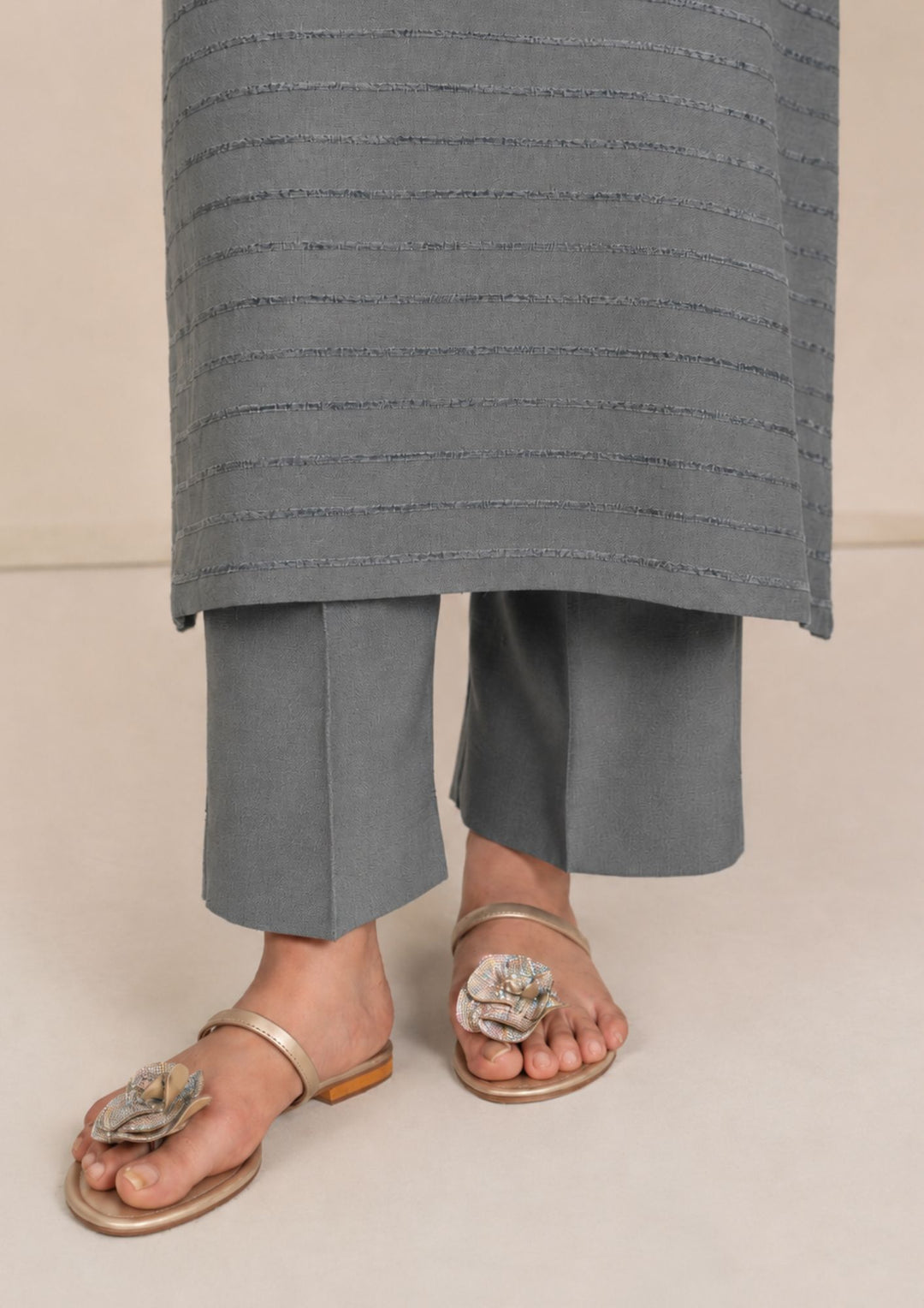 3pc Alpine Velvet Shirt with Velvet Border Shawl and Plain Trouser Grey AML-W26-0001