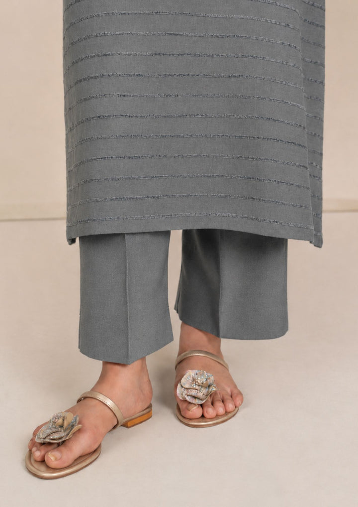 3pc Alpine Velvet Shirt with Velvet Border Shawl and Plain Trouser Grey AML-W26-0001