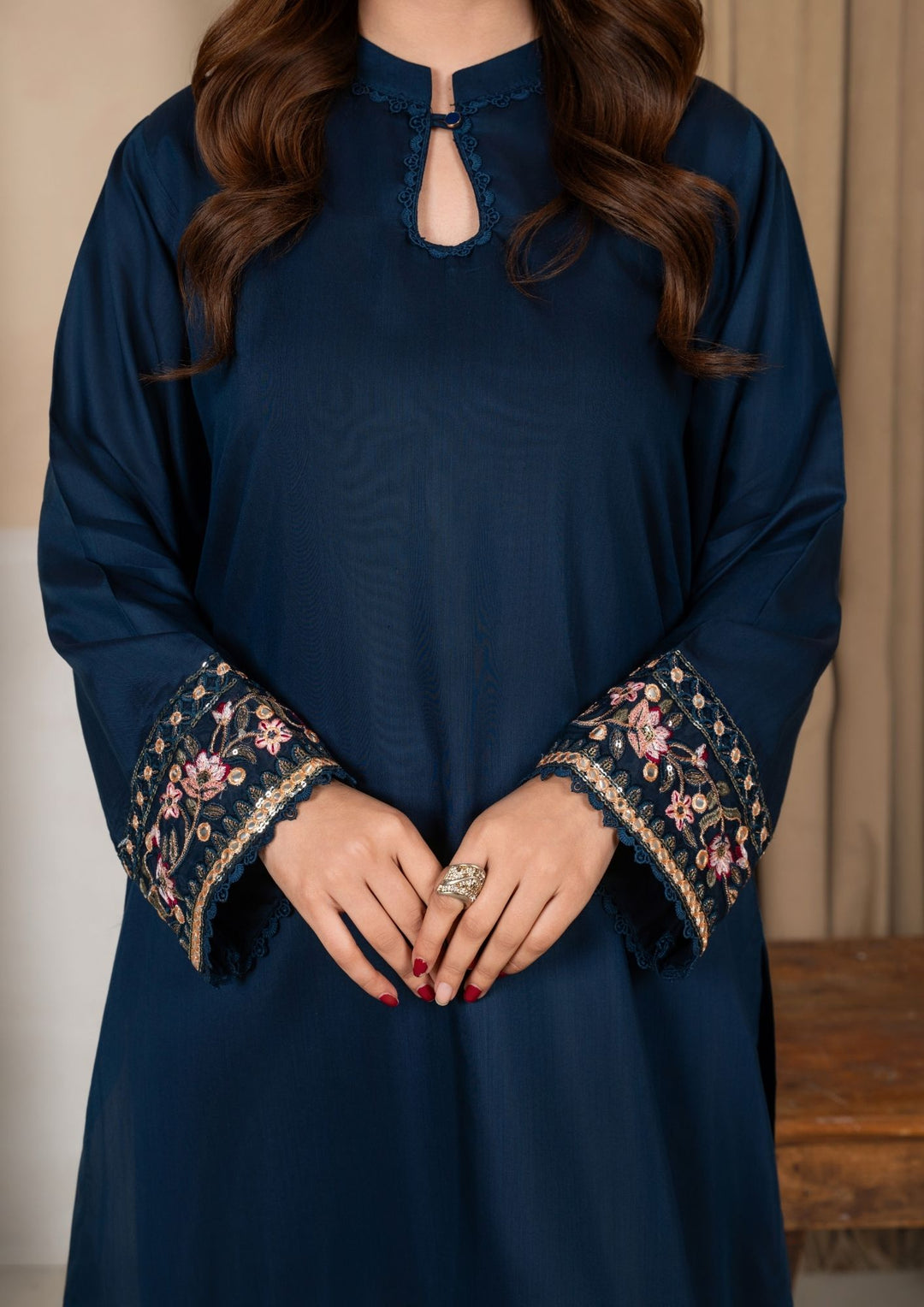 3Pc Embroidered Silk Viscose with Farshi Shalwar Steel Blue JASHAN-J26-0002