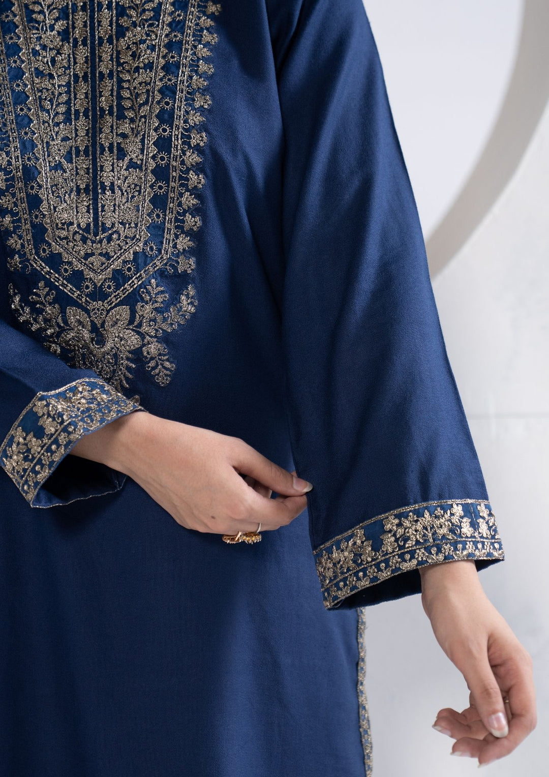 3Pc Tilla Embroidered Alpine Karandi Navy Blue SAY-W26-0001