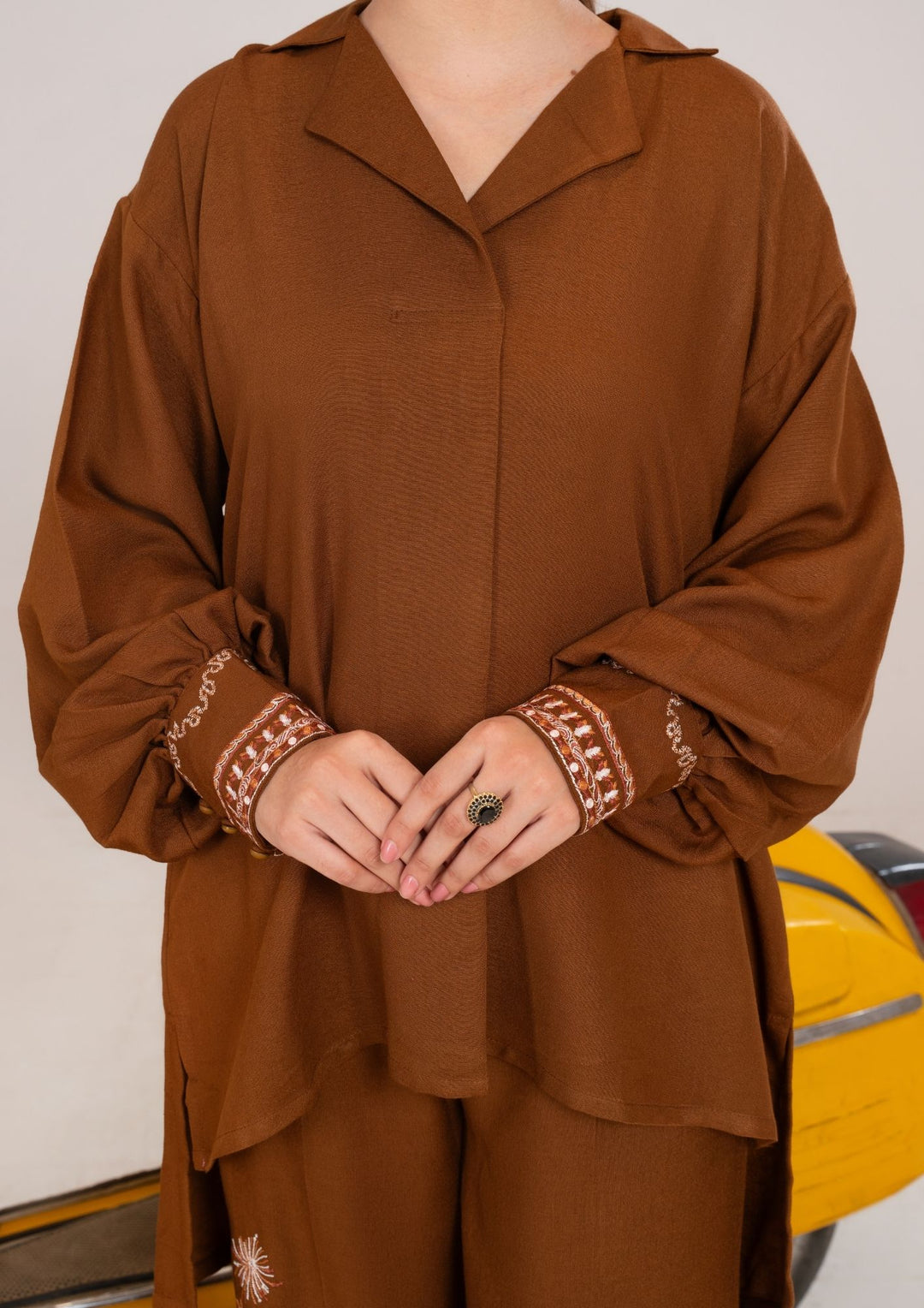 2Pc Embroidered Silk Karandi Golden Brown JUPITER-F25-0033