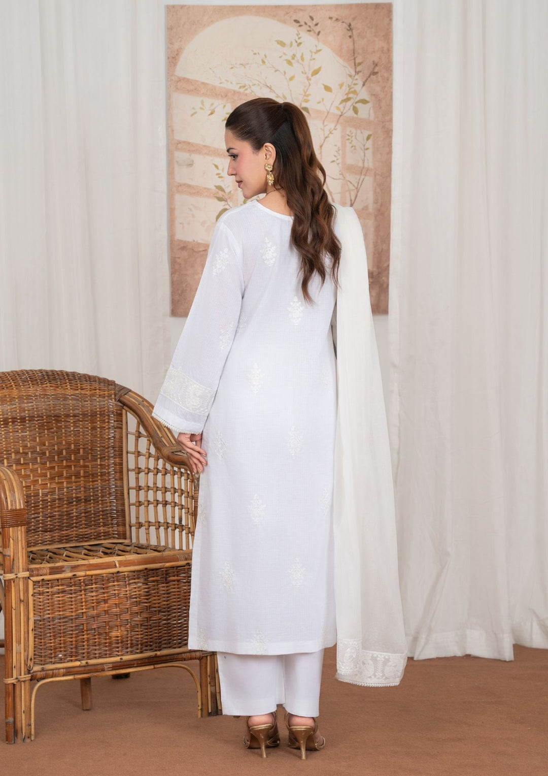 3Pc Embroidered Textured Lawn with Embroidered Border Chiffon Dupatta JASHAN-J26-0036