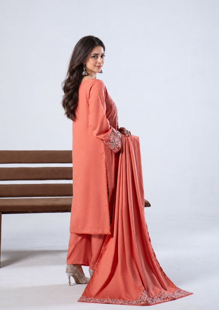 3Pc Embroidered Alpine Karandi Coral SAY-W26-0013