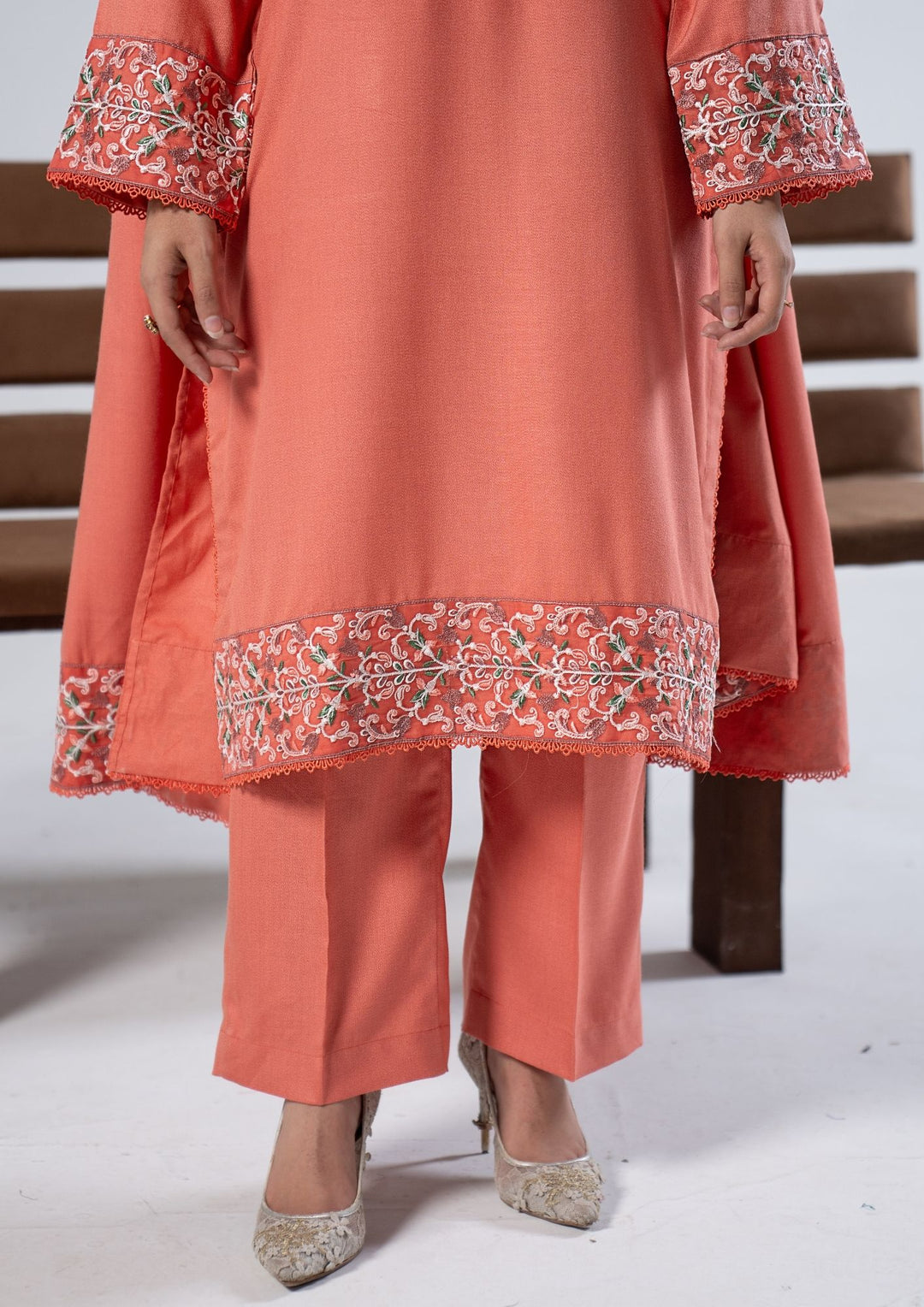 3Pc Embroidered Alpine Karandi Coral SAY-W26-0013