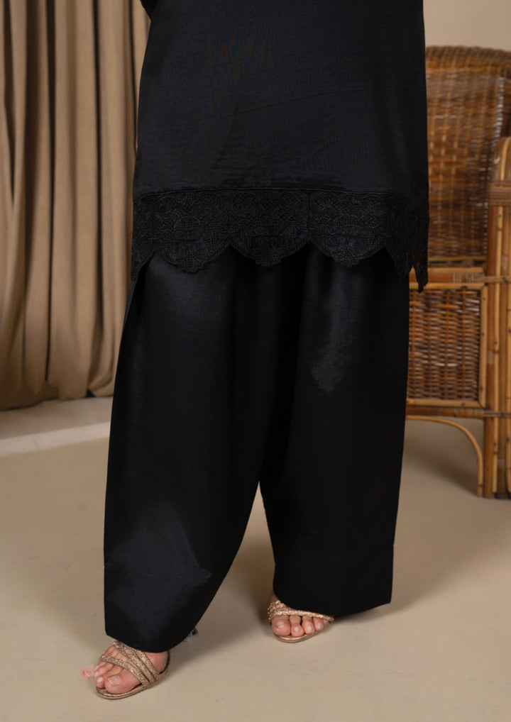 3Pc Embroidered Silk Viscose with Farshi Shalwar Black JASHAN-J26-0010