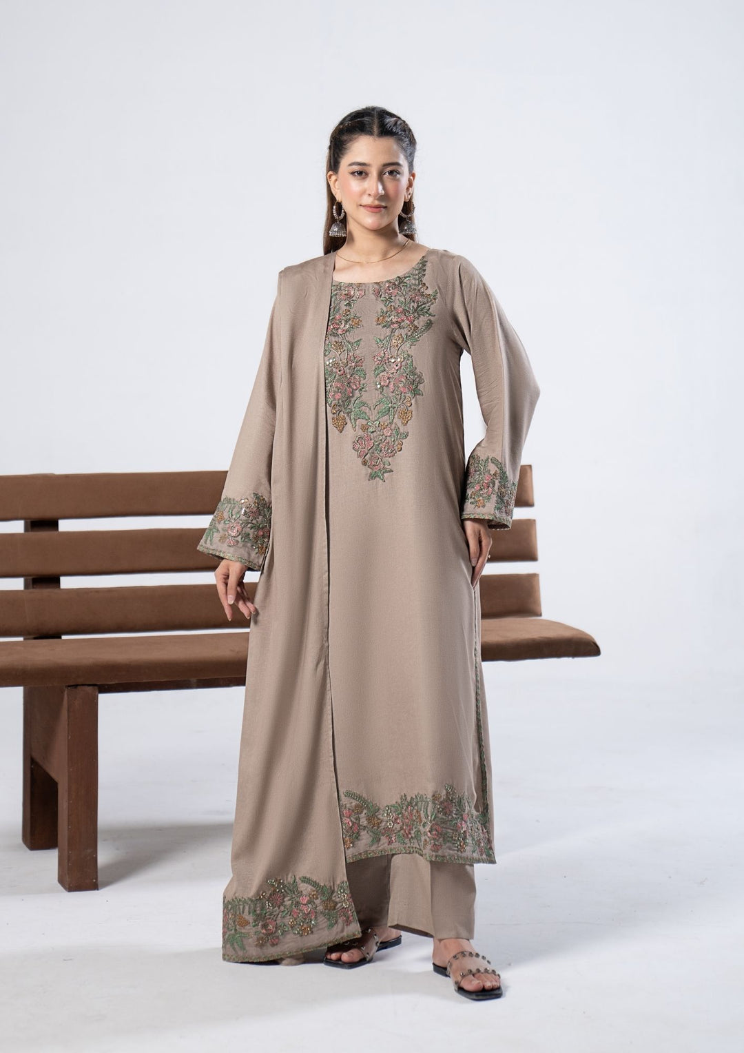3Pc Embroidered Alpine Karandi Mouse Grey SAY-W26-0014