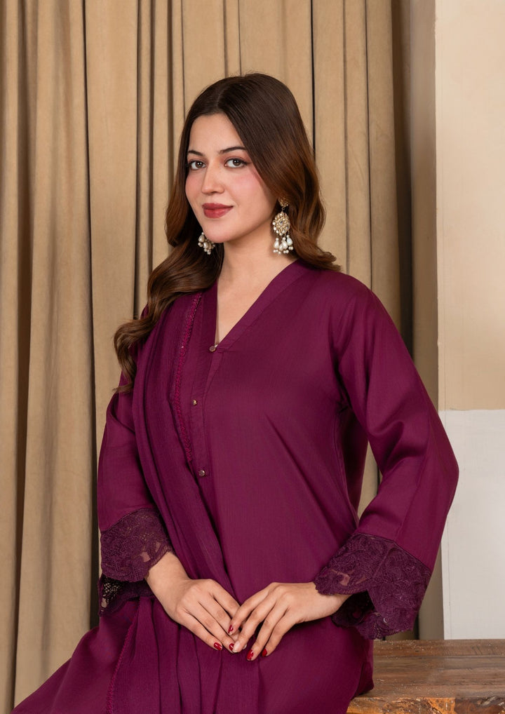 3Pc Embroidered Silk Viscose with Farshi Shalwar Magenta JASHAN-J26-0011