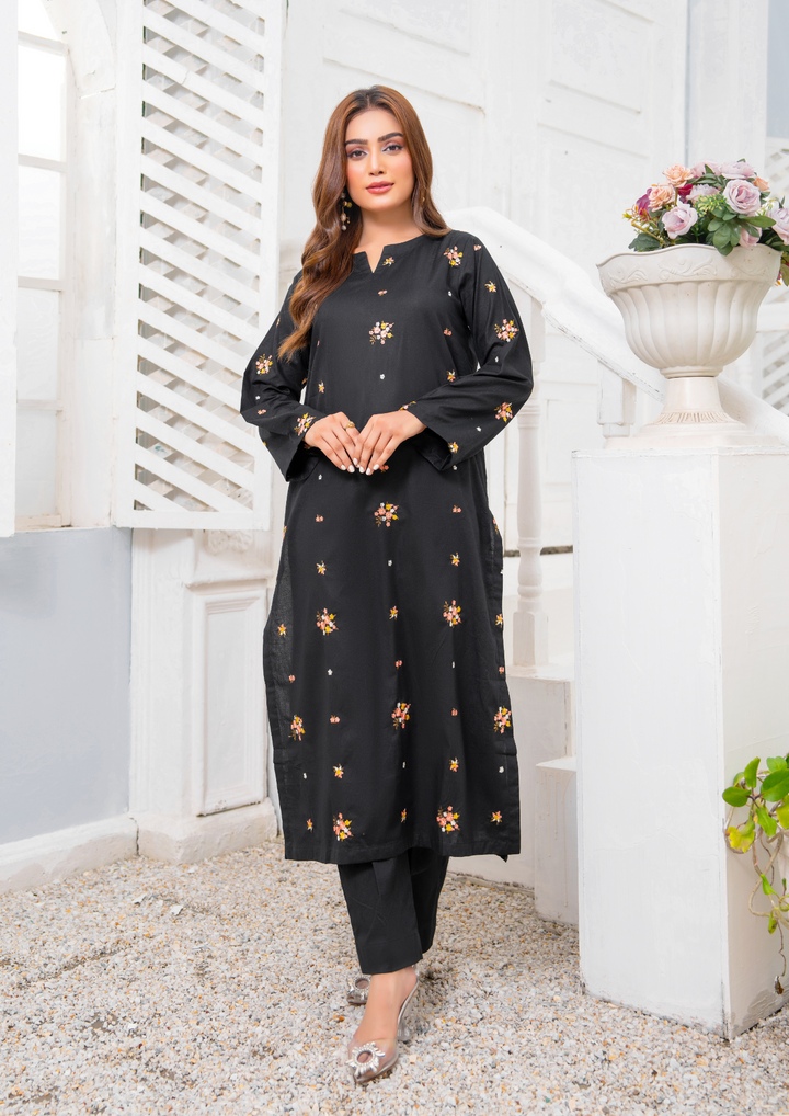 2 Pc Multi Embroidered Cotton Lawn Black ELD-0002