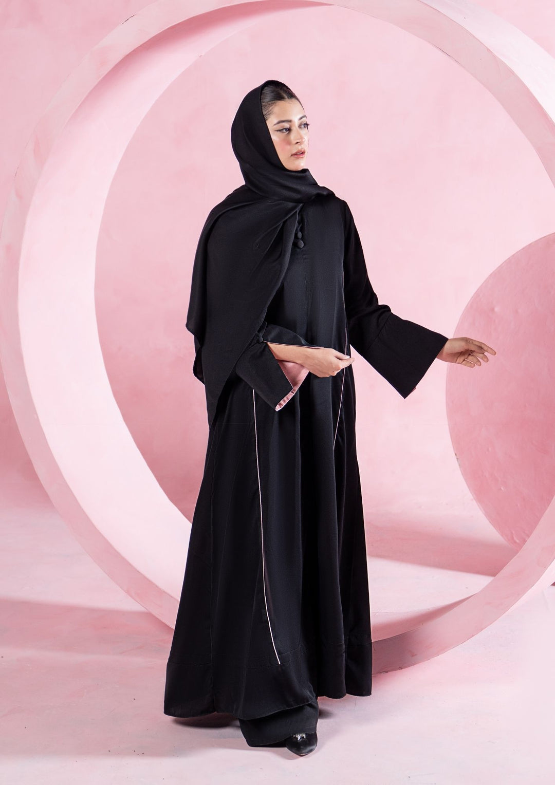 Noir Piped Flare Abaya ABL-A26-0001