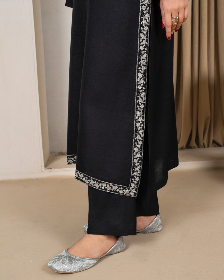 3pc Embroidered Alpine Karandi with Embroidered Border Shawl Black AML-W25-0100